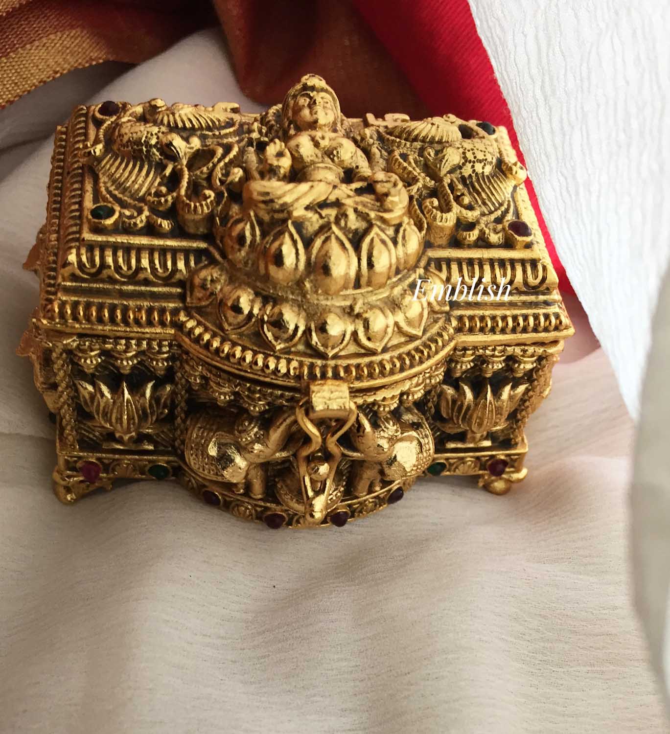 Lakshmi Peacock Haathi and Lotus Rectangle Kumkum box.